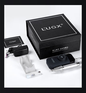 LUGX Brushless E-File/Nail Drill with handpiece stand & premium LUGX drill bit