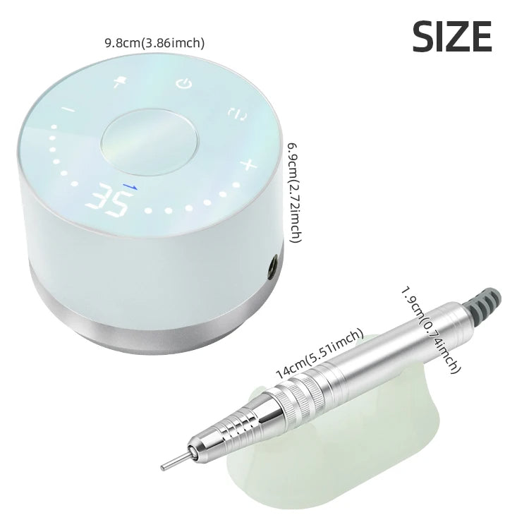 PEONY Brushelss E-file/Nail Drill with Retractable Drill Bit Internal Storage System + 6 drill bits and handpiece stand