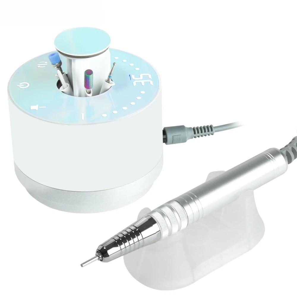 PEONY Brushelss E-file/Nail Drill with Retractable Drill Bit Internal Storage System + 6 drill bits and handpiece stand