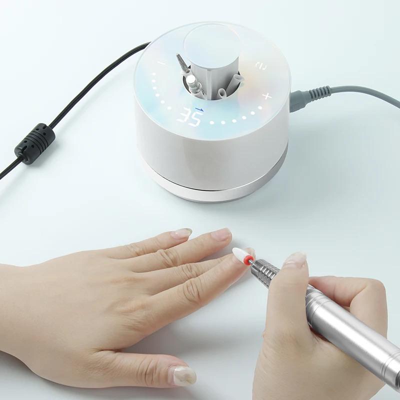 PEONY Brushelss E-file/Nail Drill with Retractable Drill Bit Internal Storage System + 6 drill bits and handpiece stand