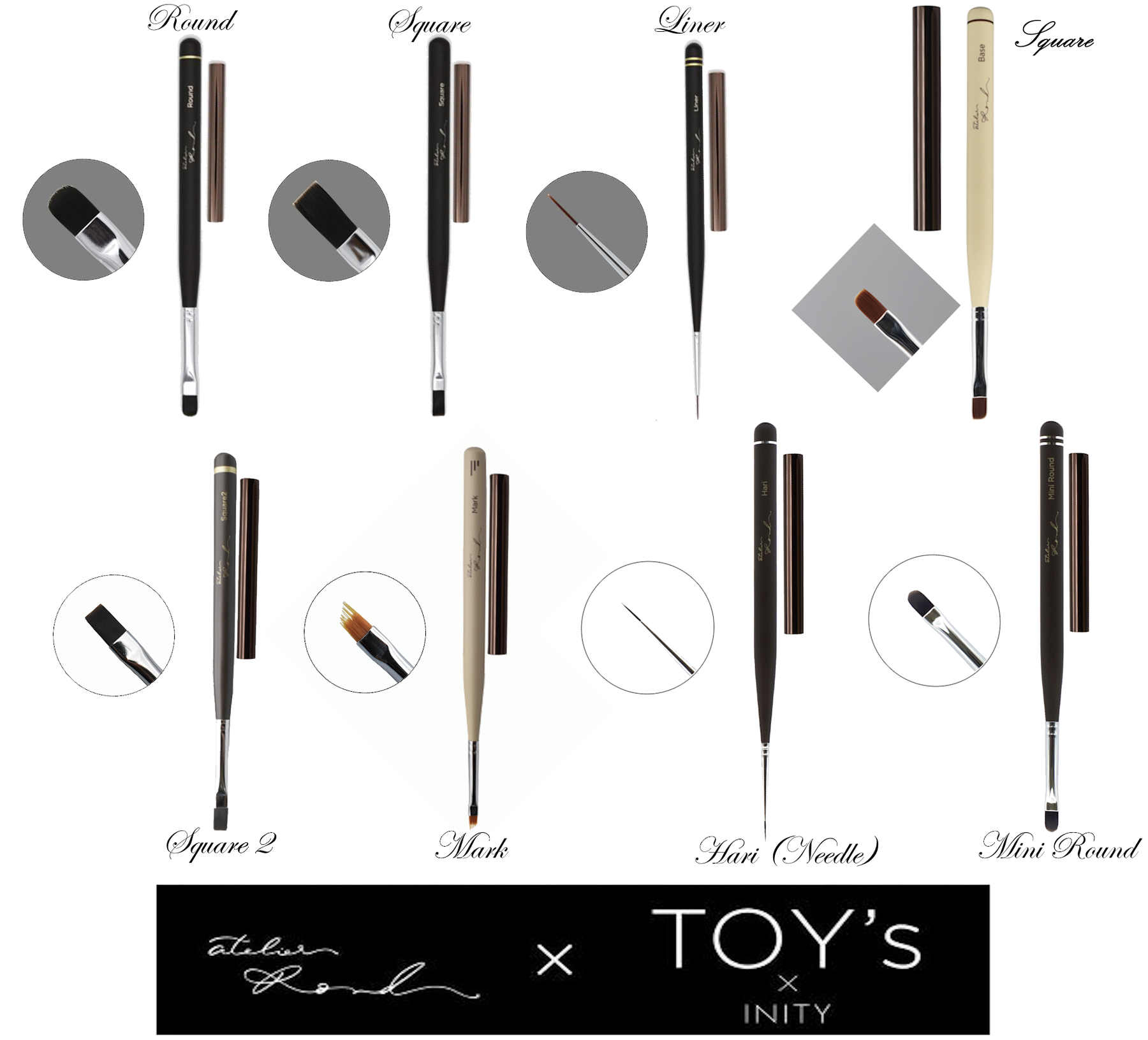 TOY's x INITY Gel Brushes - 7 types (Full 7pc Set/Individual Brushes) TOY's x INITY Gel Brushes - 7 types (Full 7pc Set/Individual Brushes)