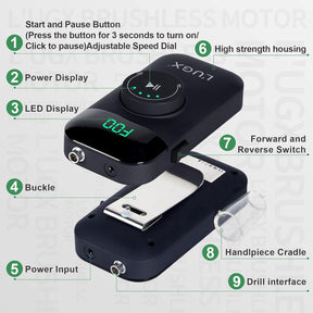 LUGX Brushless E-File/Nail Drill with handpiece stand & premium LUGX drill bit
